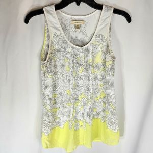 G.H. Bass White Yellow & Grey Sleeveless Floral Print Top Size XSmall